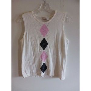 EP Golf Knit Top Womens Size Medium White Sleeveless Crew Neckline Argyle Print
